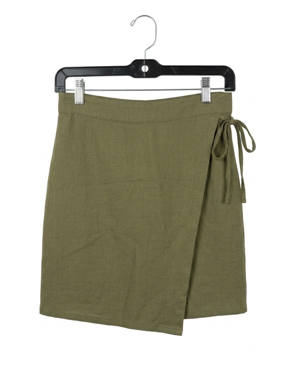 Olive Wrap Mini Skirt with Side Tie